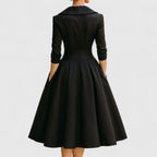 Eleanor | Women’s Shawl Collar Satin Pleated Pocket Midi Dress