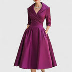 Eleanor | Women’s Shawl Collar Satin Pleated Pocket Midi Dress