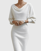 Vivienne | Women’s Cowl Neck Dolman Sleeve Knit Sheath Midi Dress