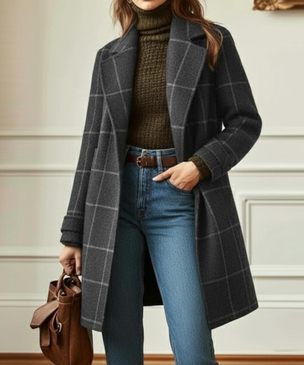 Rowan | Women’s Windowpane Plaid Wool Blend Tailored Car Coat