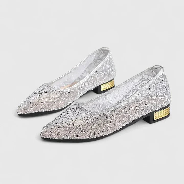 Celeste | Women’s Embroidered Lace Pointed-Toe Low Heel Flats