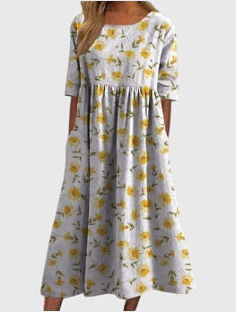 Dahlia | Women’s Botanical Print Empire Waist Pocket Midi Dress