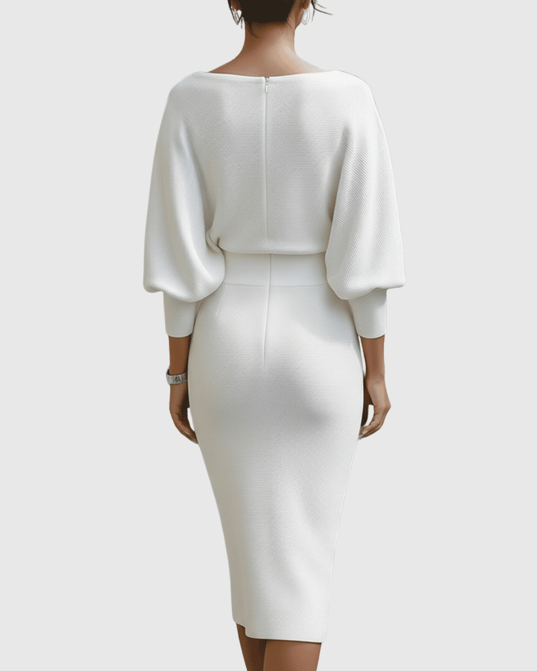 Vivienne | Women’s Cowl Neck Dolman Sleeve Knit Sheath Midi Dress