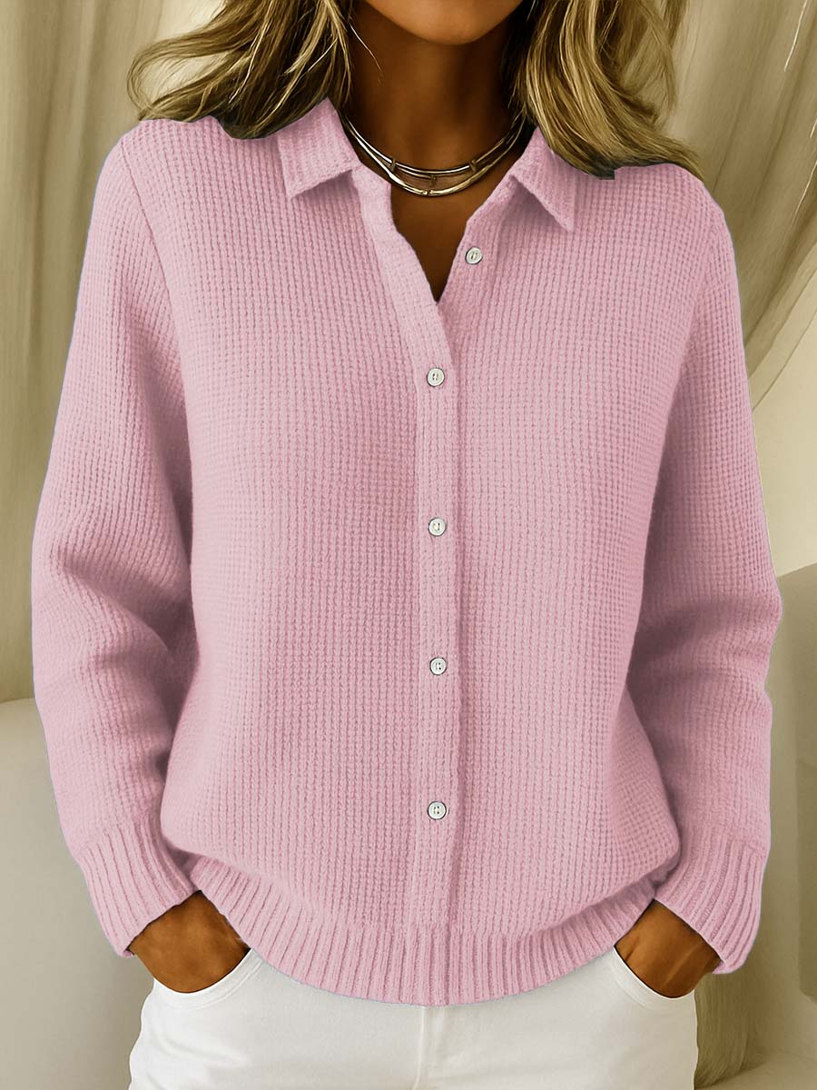 Gwen | Women’s Collared Button-Down Ribbed Knit Shirt Sweater