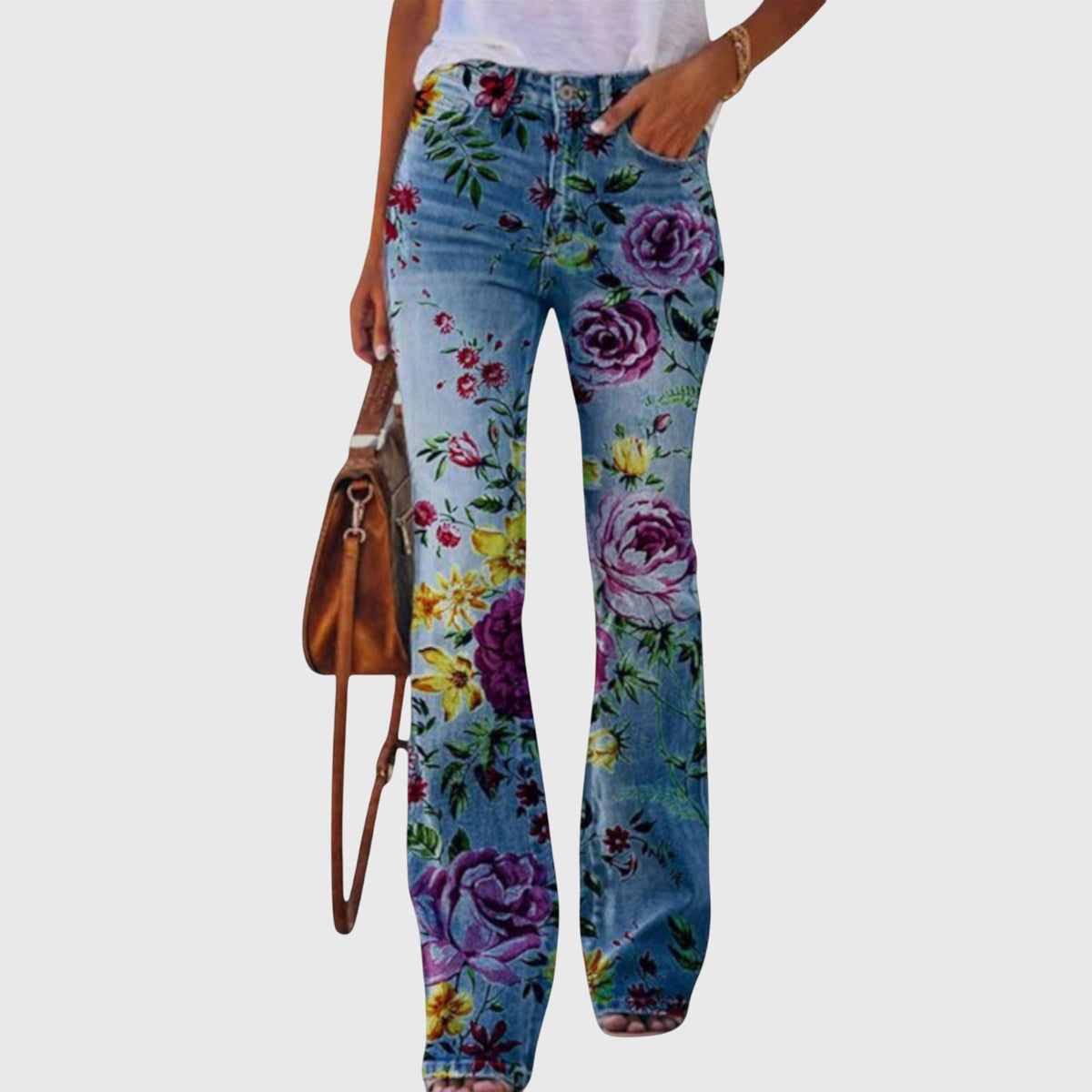 Daisy | Women’s Floral Print High-Rise Bell Bottom Flare Jeans
