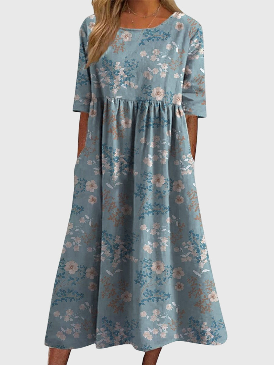 Dahlia | Women’s Botanical Print Empire Waist Pocket Midi Dress