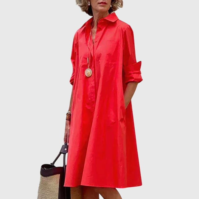 Valencia | Women’s Poplin Button-Front A-Line Swing Shirt Dress