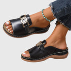 Camilla | Orthopedic Metallic Buckle Open-Toe Slip-On Slide Sandals