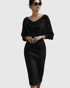 Vivienne | Women’s Cowl Neck Dolman Sleeve Knit Sheath Midi Dress