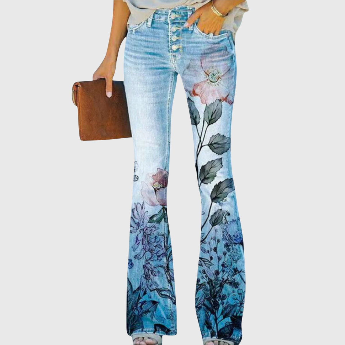 Daisy | Women’s Floral Print High-Rise Bell Bottom Flare Jeans
