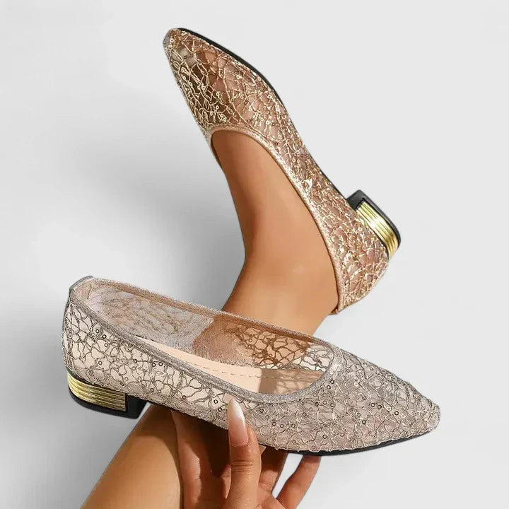 Celeste | Women’s Embroidered Lace Pointed-Toe Low Heel Flats