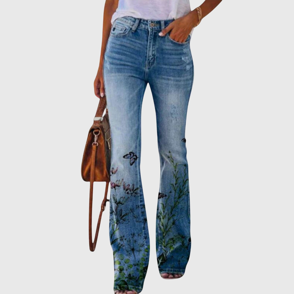 Daisy | Women’s Floral Print High-Rise Bell Bottom Flare Jeans