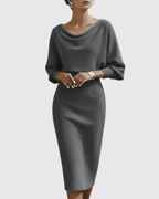 Vivienne | Women’s Cowl Neck Dolman Sleeve Knit Sheath Midi Dress