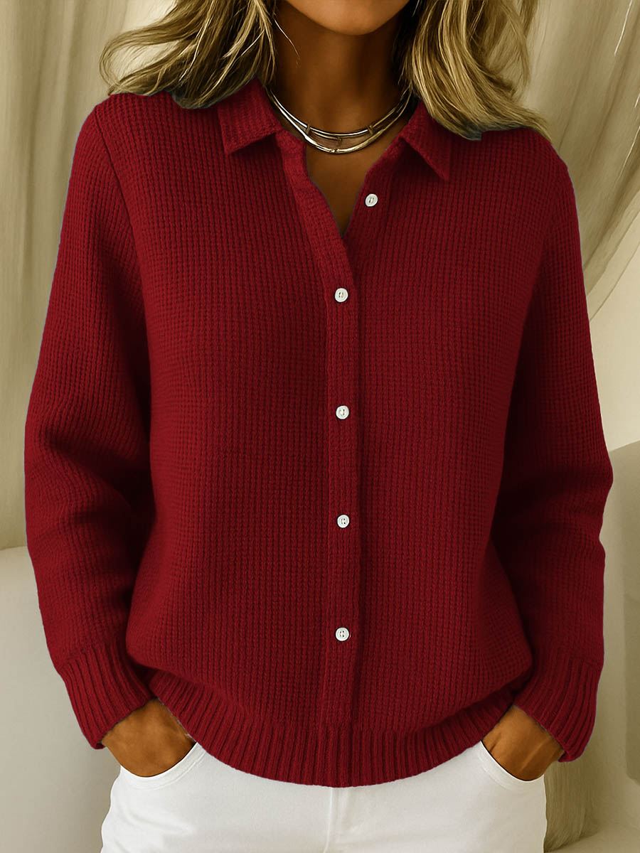 Gwen | Women’s Collared Button-Down Ribbed Knit Shirt Sweater
