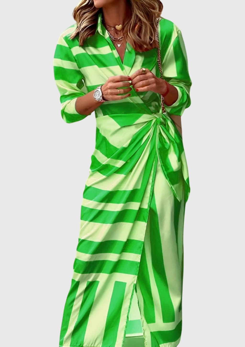 Seraphina | Women’s Geometric Print Collared Tie-Wrap Midi Dress
