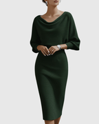 Vivienne | Women’s Cowl Neck Dolman Sleeve Knit Sheath Midi Dress