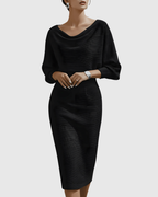 Vivienne | Women’s Cowl Neck Dolman Sleeve Knit Sheath Midi Dress