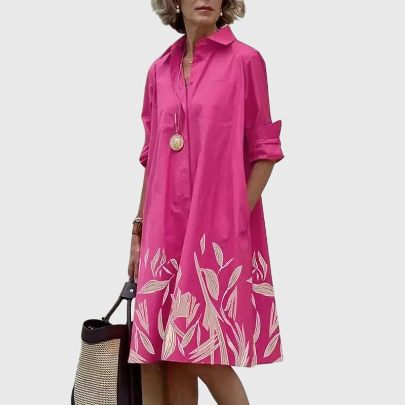 Valencia | Women’s Poplin Button-Front A-Line Swing Shirt Dress