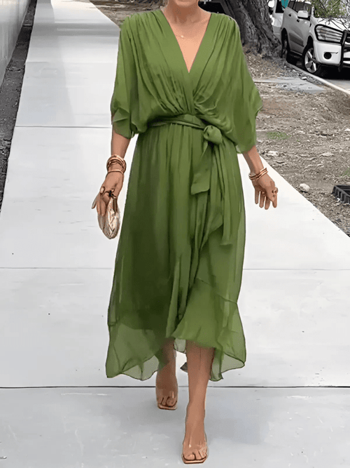 Anastasia - Long Sleeve Midi Dress with Sleeves for Effortless Elegance