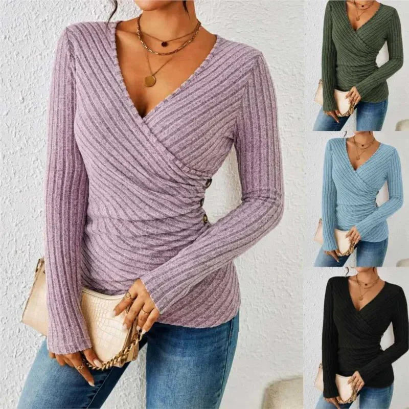 Tummy Control Long Sleeve V-Neck Top