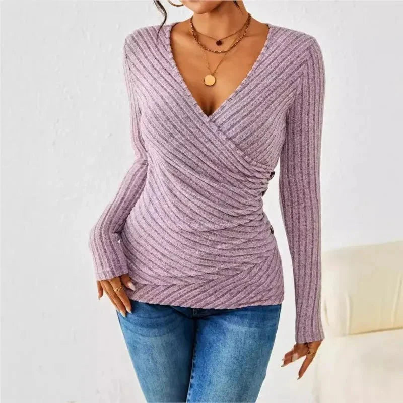 Tummy Control Long Sleeve V-Neck Top