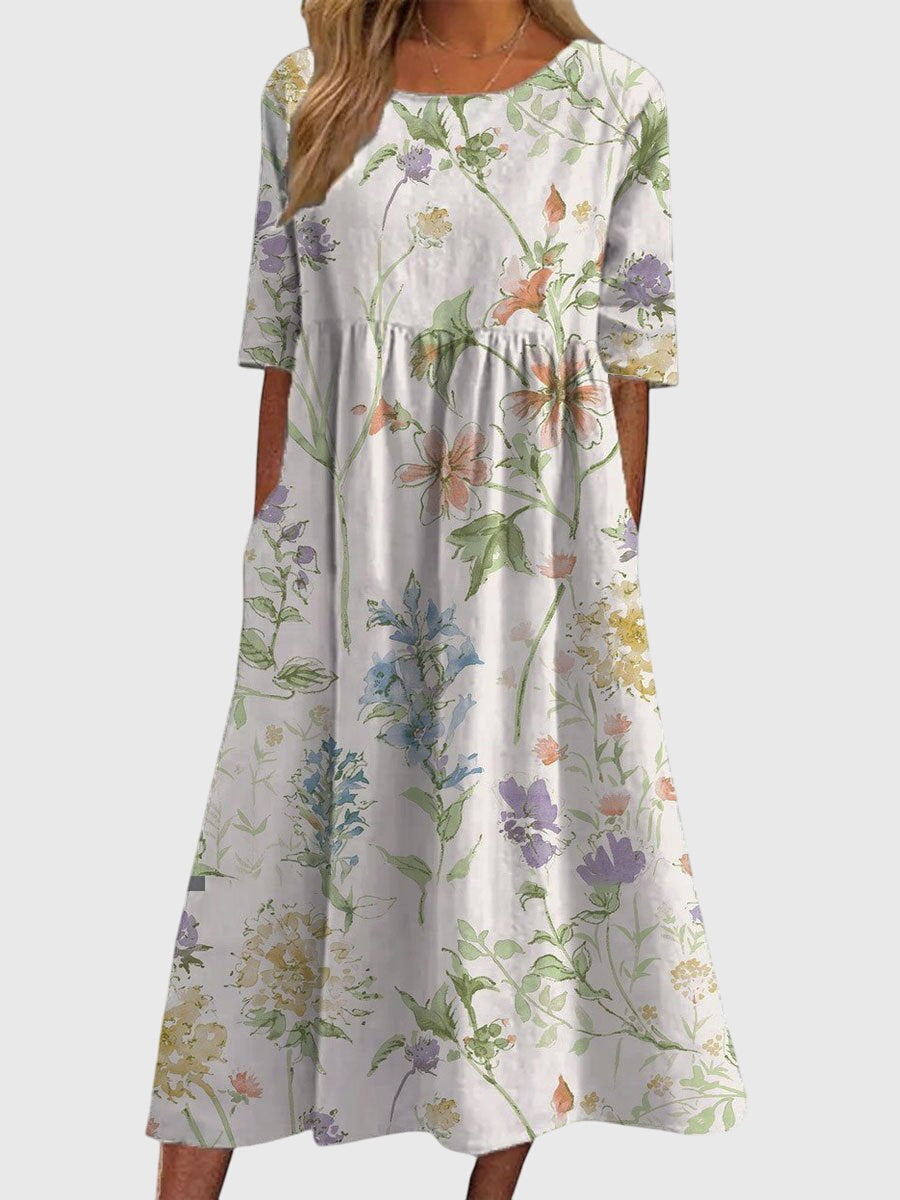 Dahlia | Women’s Botanical Print Empire Waist Pocket Midi Dress