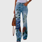 Daisy | Women’s Floral Print High-Rise Bell Bottom Flare Jeans