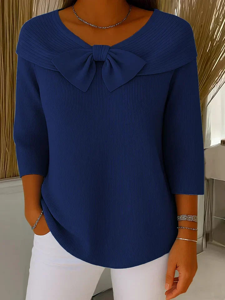Clara | Women’s Bow Front Portrait Collar 3/4 Sleeve Knit Blouse