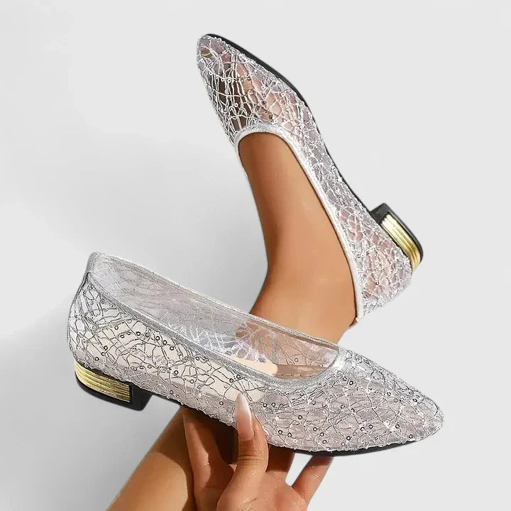 Celeste | Women’s Embroidered Lace Pointed-Toe Low Heel Flats