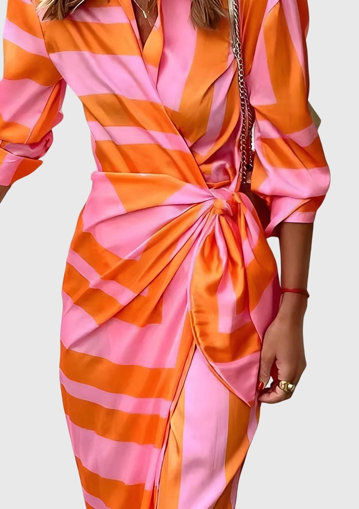 Seraphina | Women’s Geometric Print Collared Tie-Wrap Midi Dress