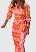 Seraphina | Women’s Geometric Print Collared Tie-Wrap Midi Dress