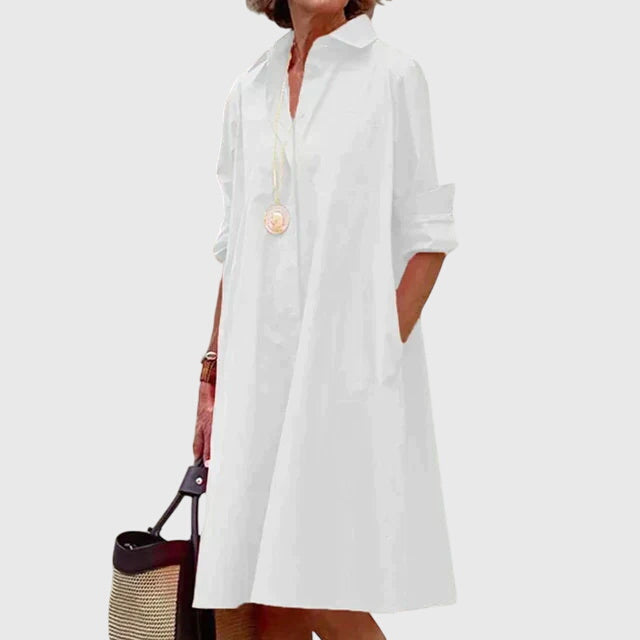 Valencia | Women’s Poplin Button-Front A-Line Swing Shirt Dress