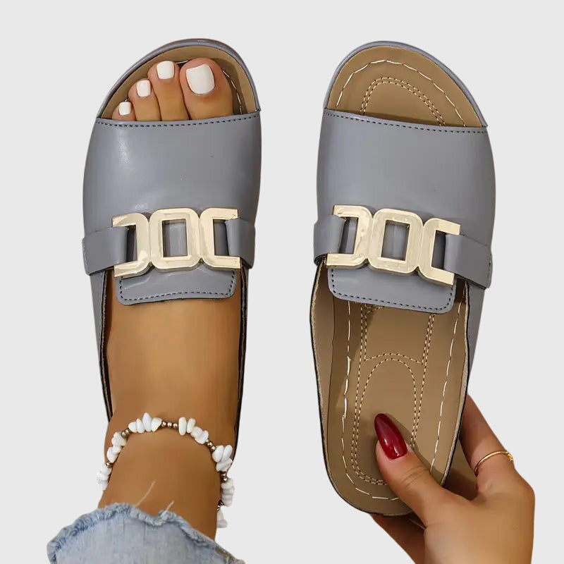 Camilla | Orthopedic Metallic Buckle Open-Toe Slip-On Slide Sandals