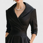 Eleanor | Women’s Shawl Collar Satin Pleated Pocket Midi Dress