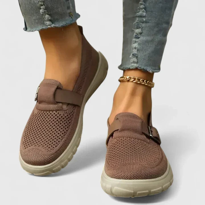 Nora | Orthopedic Buckle Strap Knit Mary Jane Slip-On Sneakers
