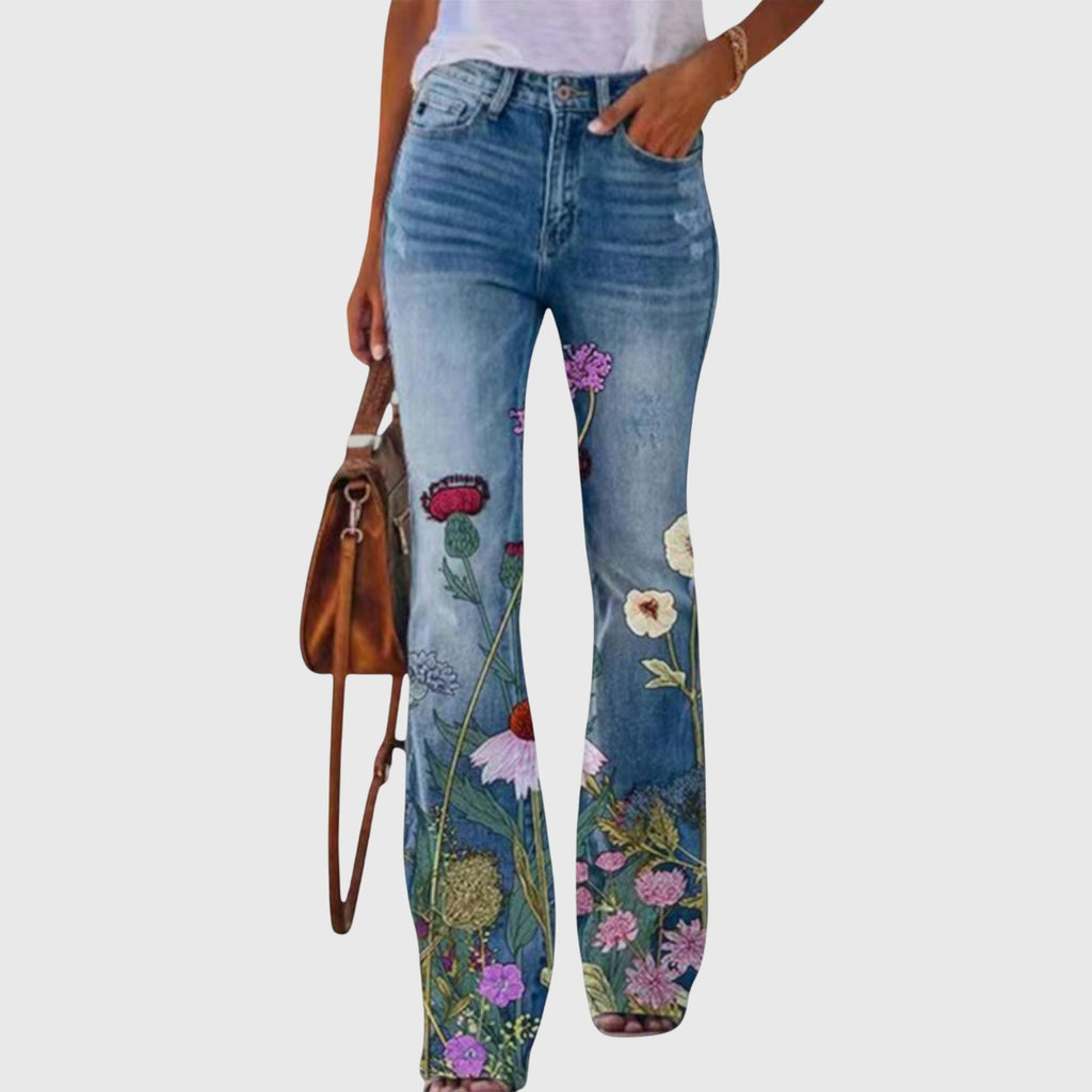 Daisy | Women’s Floral Print High-Rise Bell Bottom Flare Jeans