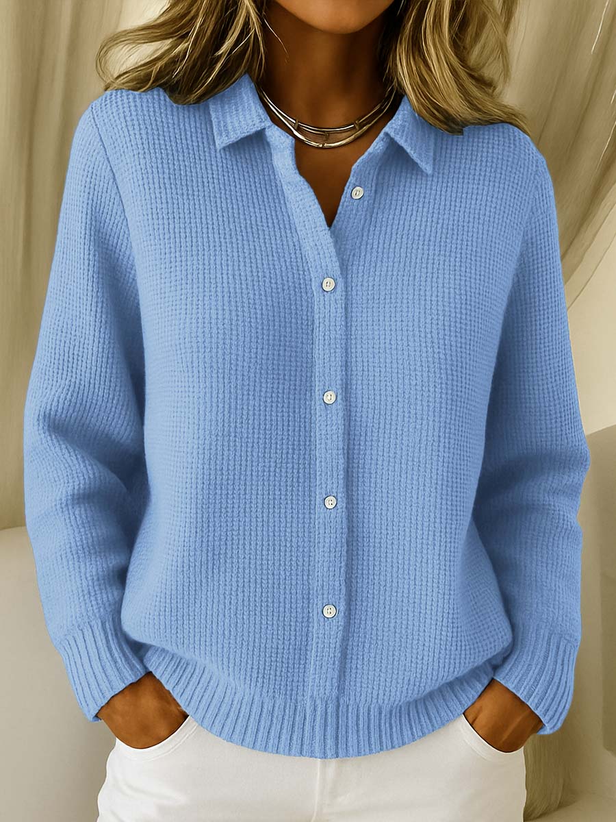 Gwen | Women’s Collared Button-Down Ribbed Knit Shirt Sweater