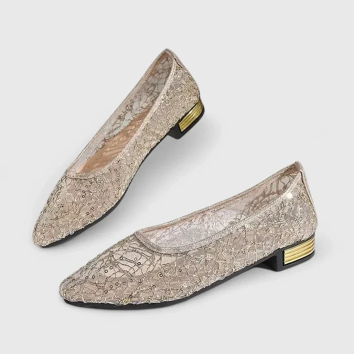 Celeste | Women’s Embroidered Lace Pointed-Toe Low Heel Flats