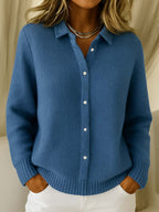 Gwen | Women’s Collared Button-Down Ribbed Knit Shirt Sweater