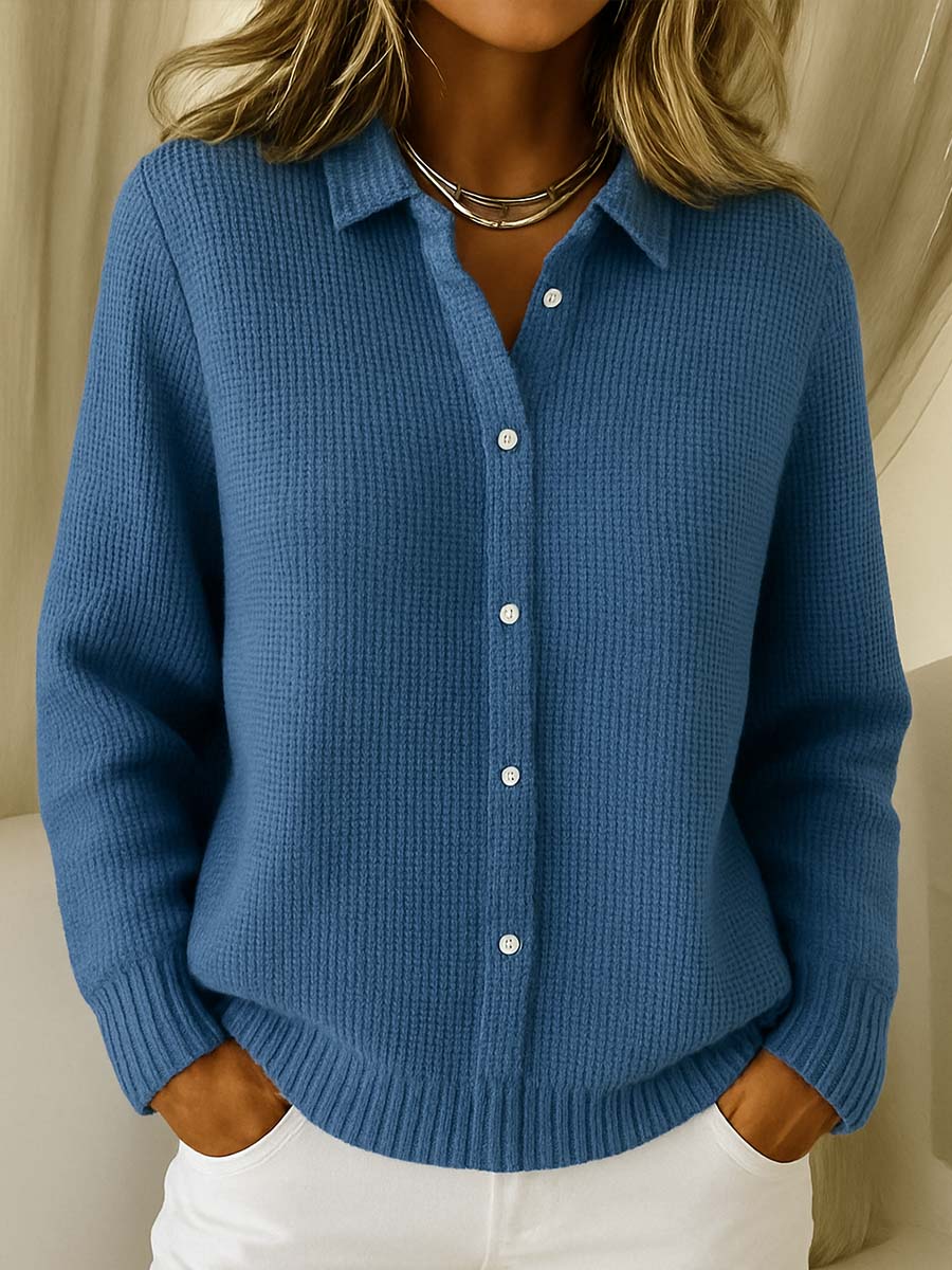 Gwen | Women’s Collared Button-Down Ribbed Knit Shirt Sweater