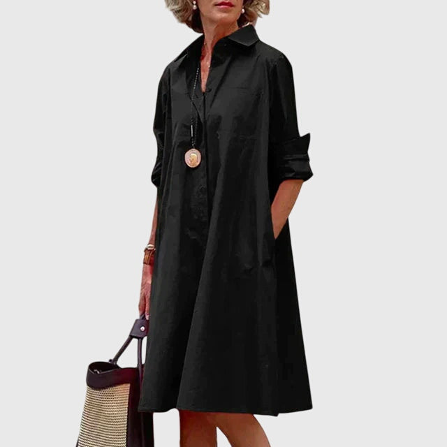 Valencia | Women’s Poplin Button-Front A-Line Swing Shirt Dress