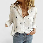 Fiona | Women’s Monochrome Floral Print Notched V-Neck Blouse