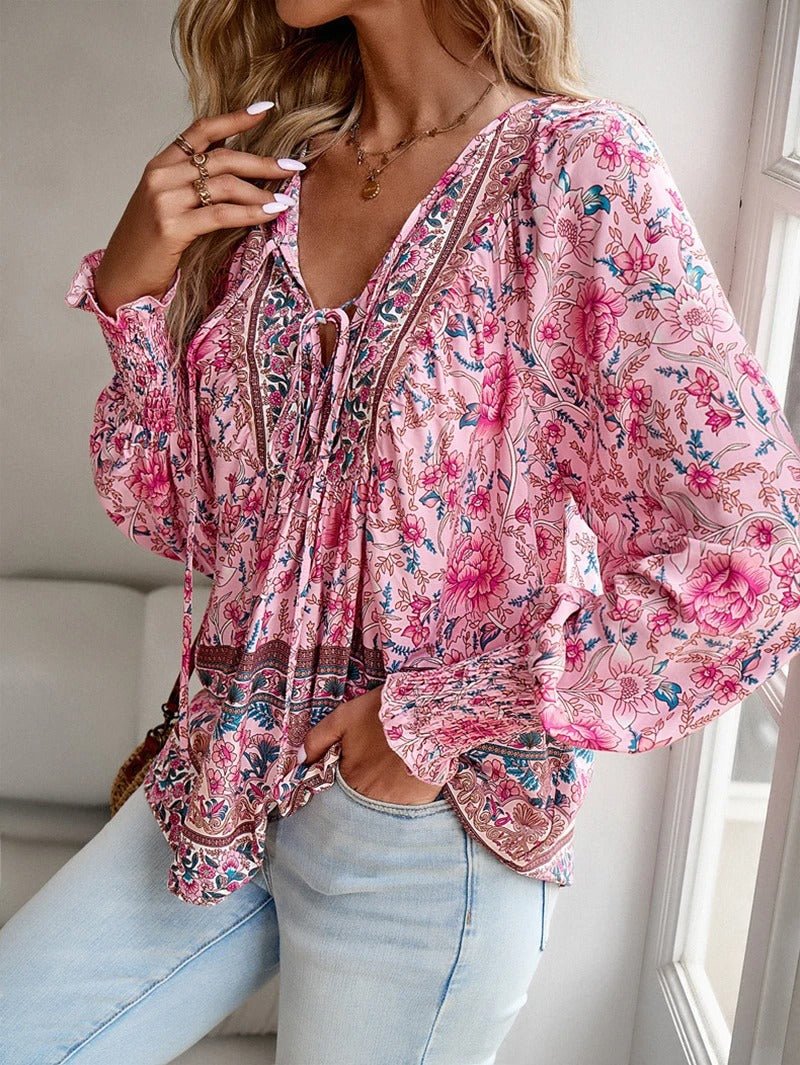 Maelis | Floral Boho Peasant Blouse