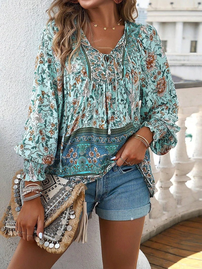 Maelis | Floral Boho Peasant Blouse