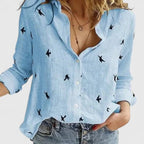 Fiona | Women’s Monochrome Floral Print Notched V-Neck Blouse