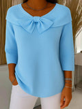 Clara | Women’s Bow Front Portrait Collar 3/4 Sleeve Knit Blouse