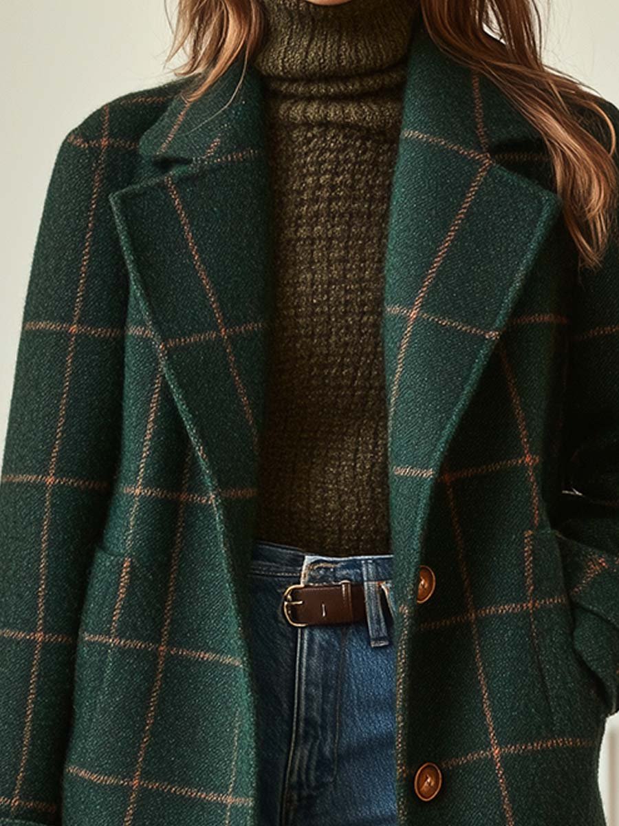 Rowan | Women’s Windowpane Plaid Wool Blend Tailored Car Coat