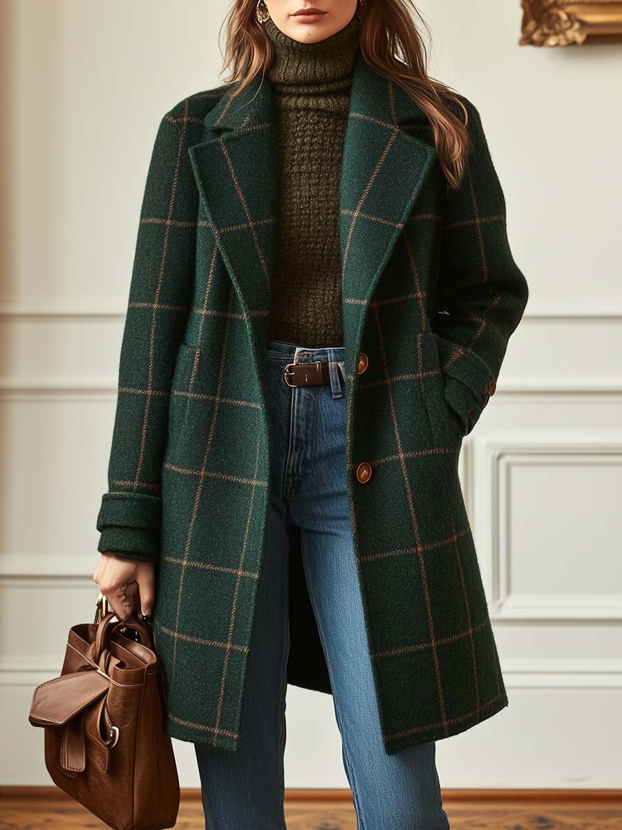 Rowan | Women’s Windowpane Plaid Wool Blend Tailored Car Coat