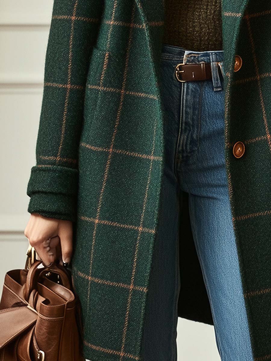 Rowan | Women’s Windowpane Plaid Wool Blend Tailored Car Coat