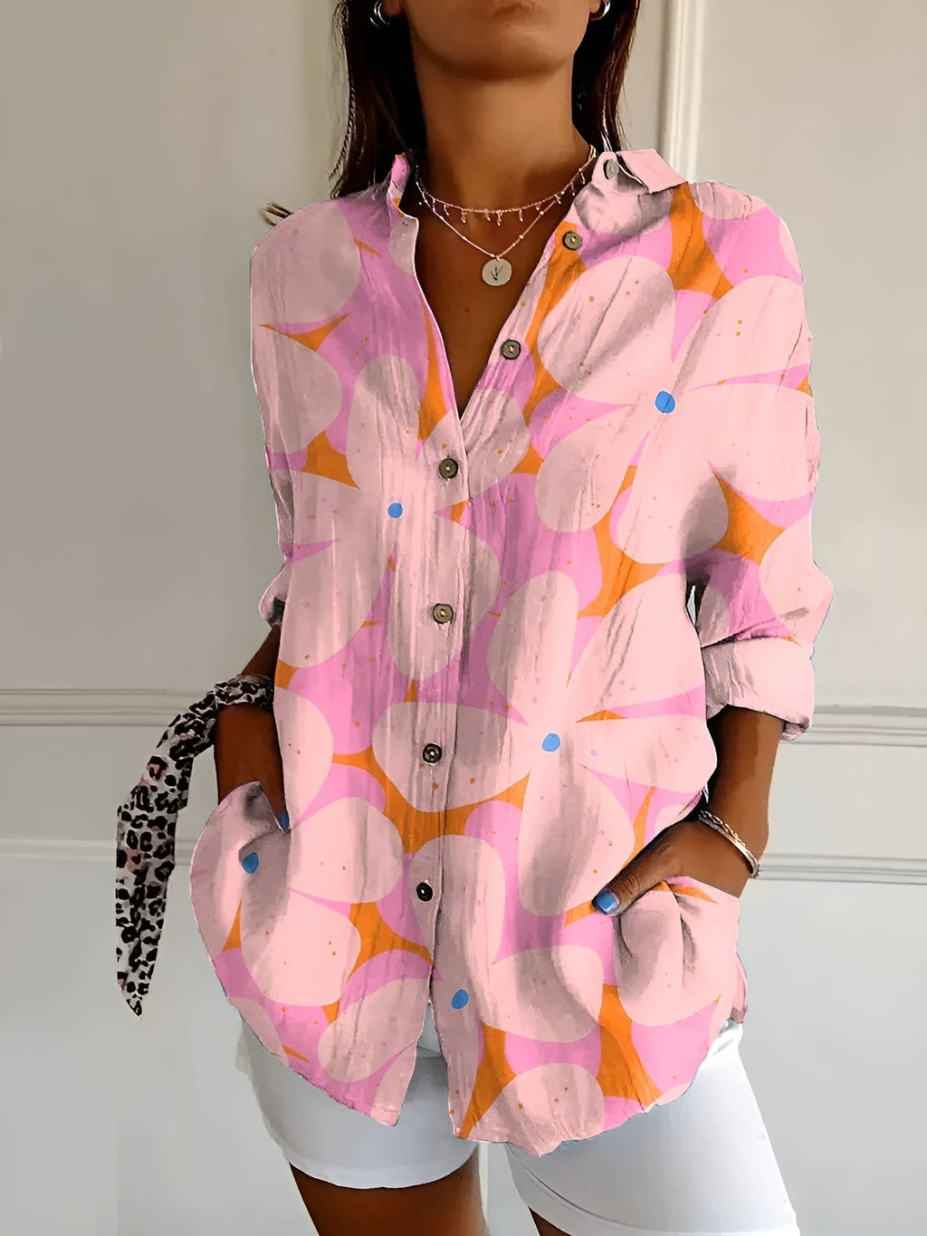 Women's Vibrant Floral Button-Up Blouse